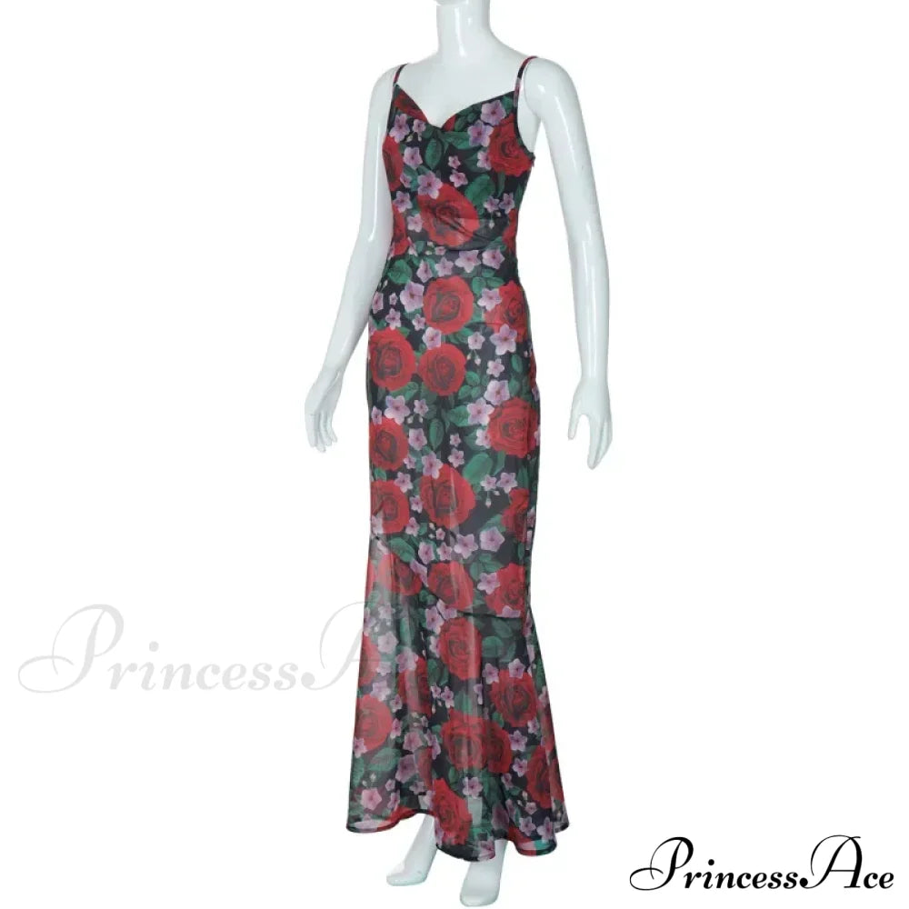 Print Sleeveless V Neck Party Club Backless Y2K Beach Sun Floral Dress