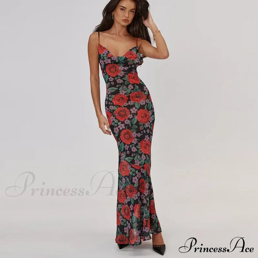 Print Sleeveless V Neck Party Club Backless Y2K Beach Sun Floral Dress