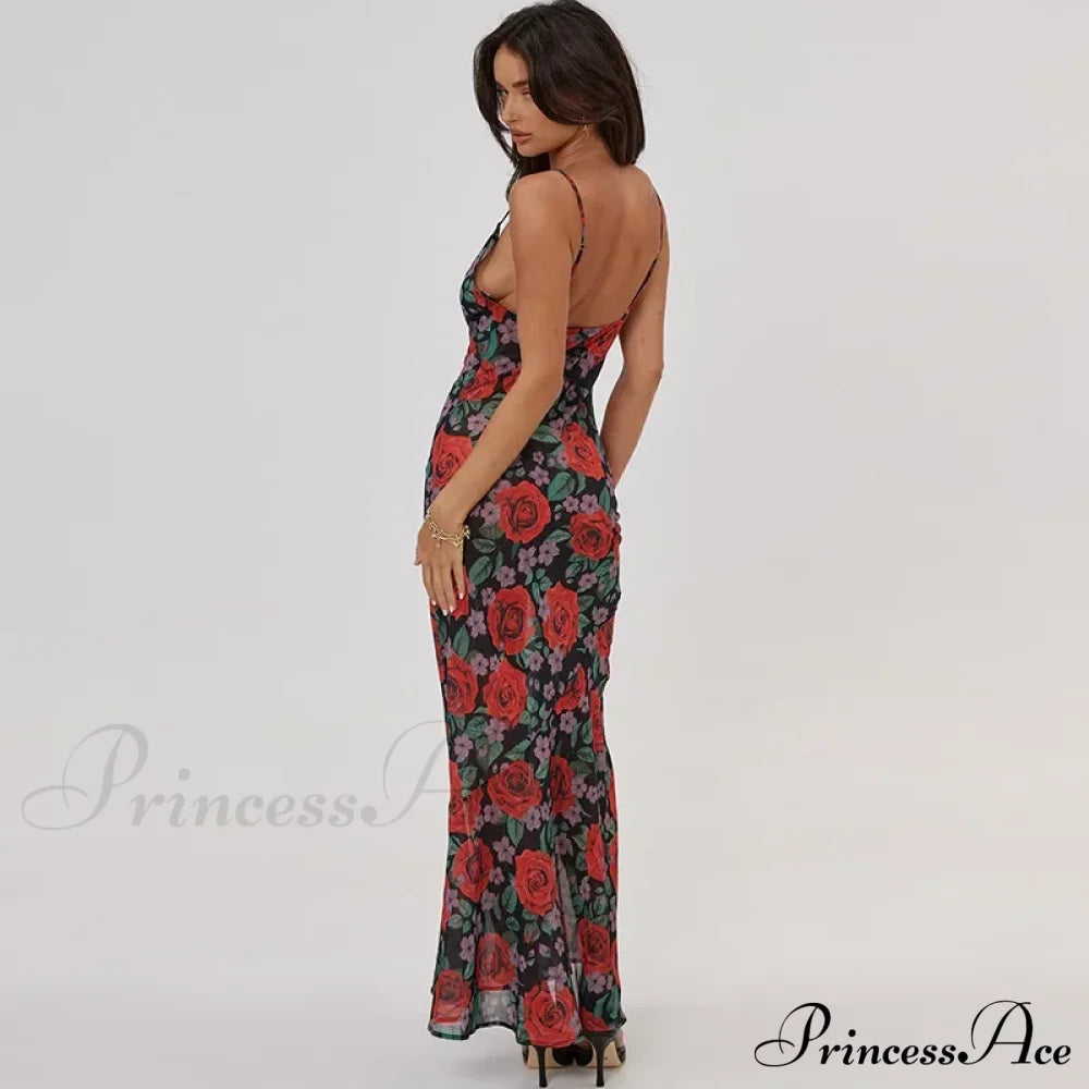 Print Sleeveless V Neck Party Club Backless Y2K Beach Sun Floral Dress