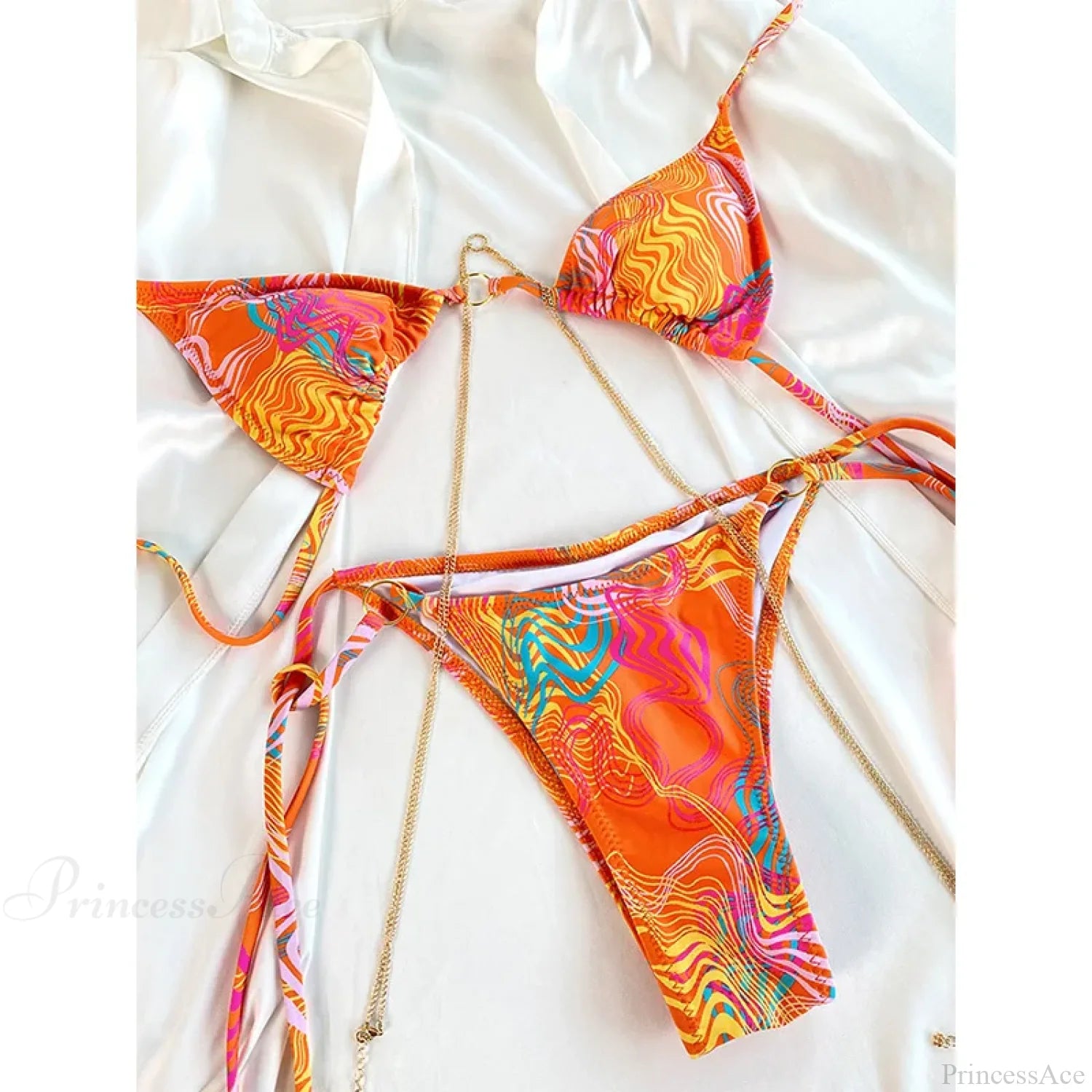 Print Triangle Bikini Set orange2 / S