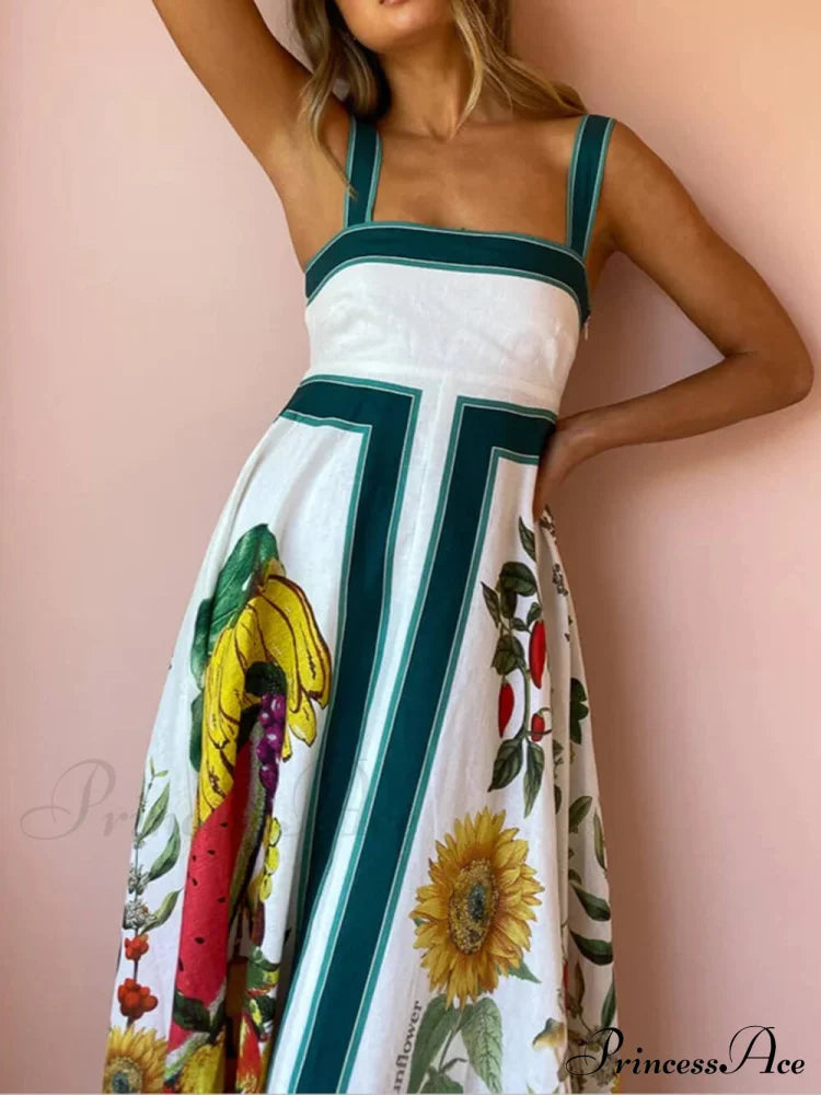 Printed Backless Halter Charming Hem Loose Dresses