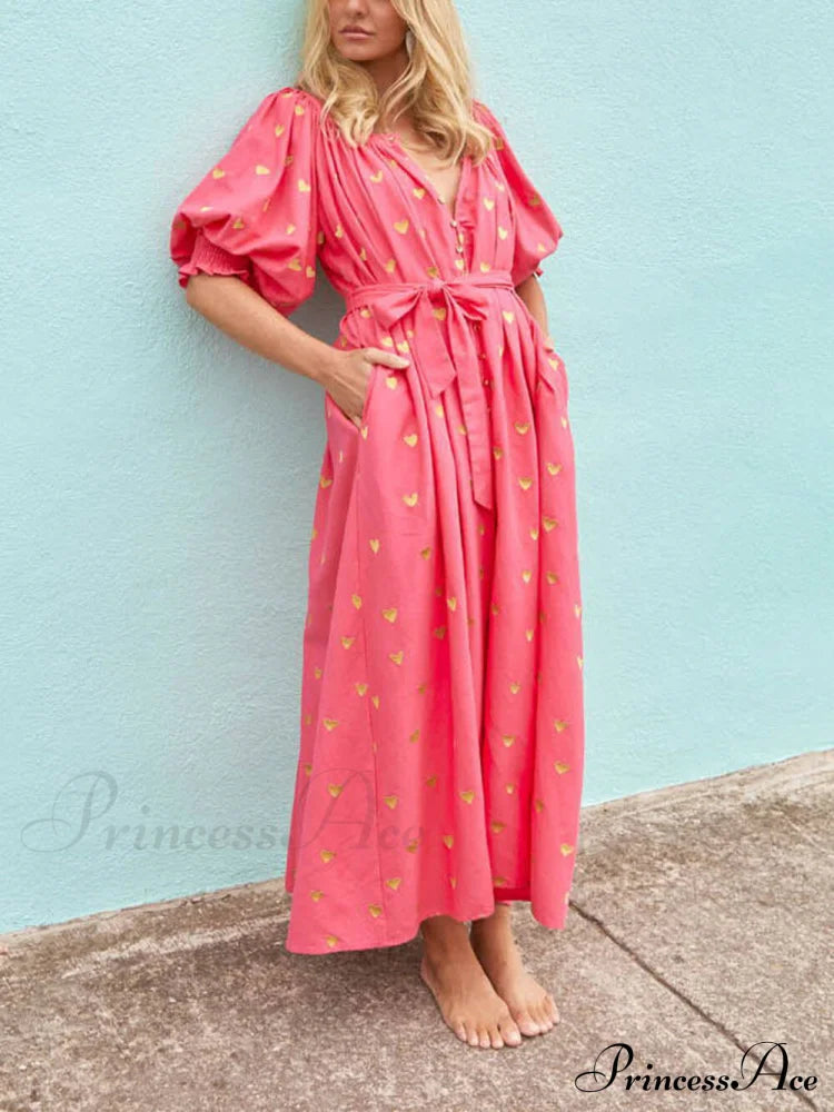 Printed Cardigan Short Charming Sleeve Oversized Midi Dress Dresses