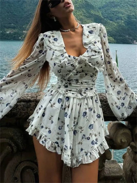 Printed Drawstring Bandage Mini Dress minidress-250223