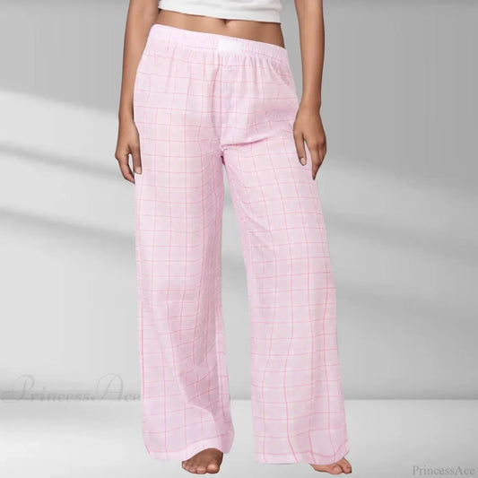 Printed Elastic Waist Slimming Pants Pink / S