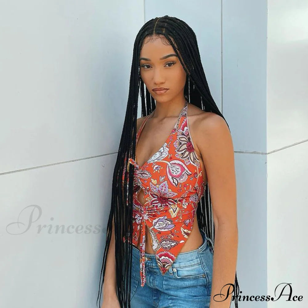 Printed Halter Stylish Drawstring Top Top