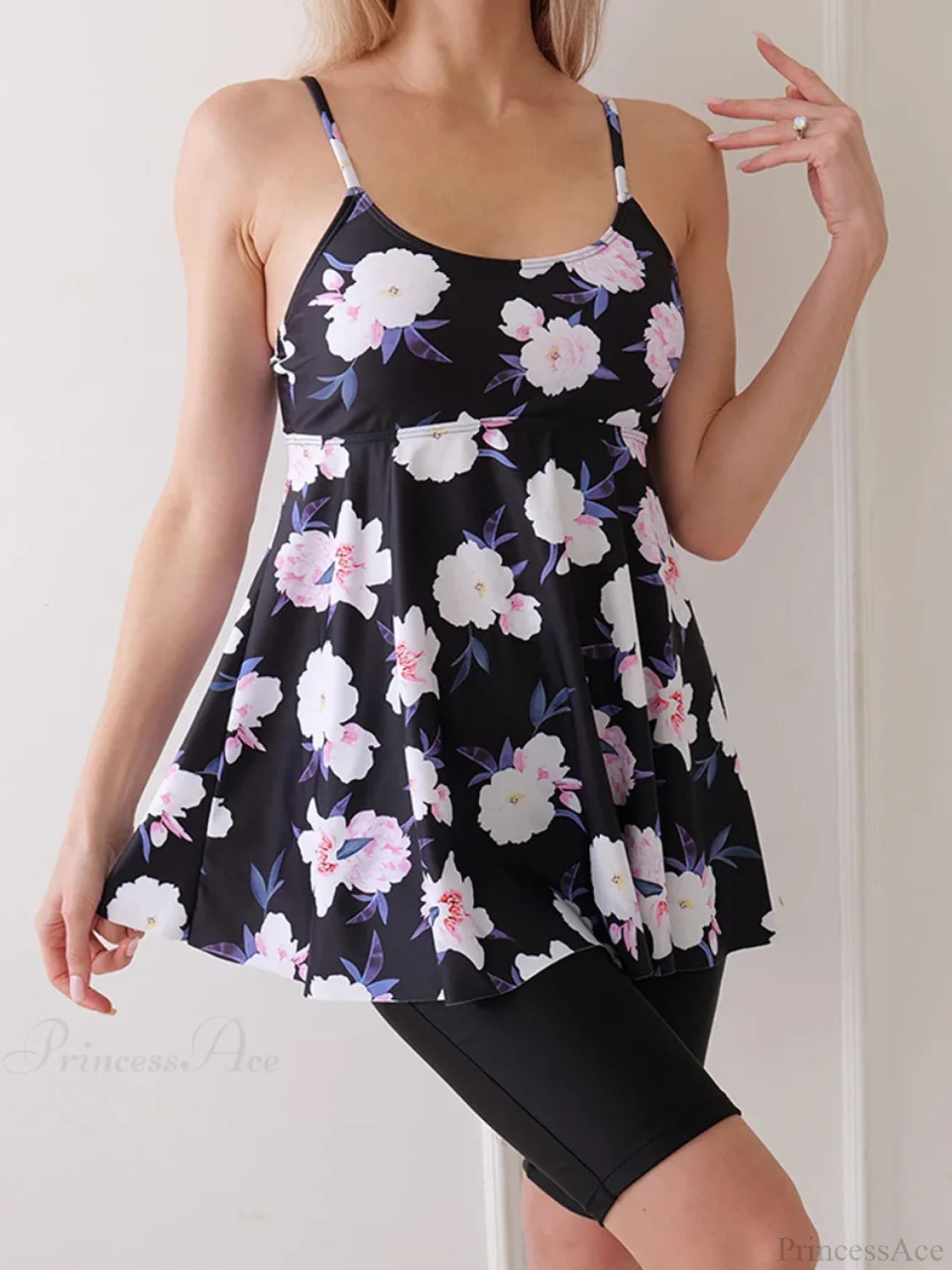 Printed Knee Shorts Tankini Two Piece Set