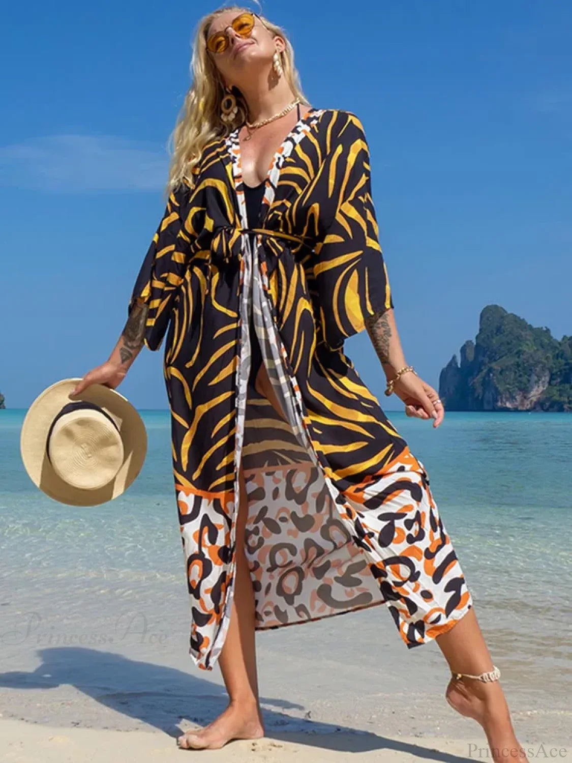 Printed Lace Up Bikini Cover Up color11 / One Size