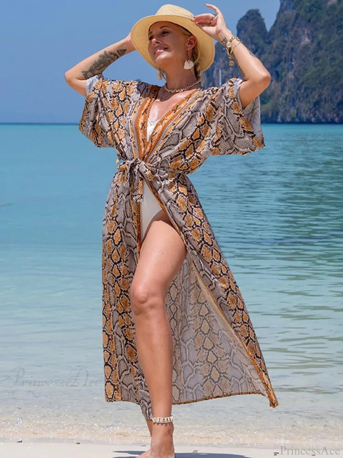 Printed Lace Up Bikini Cover Up color14 / One Size