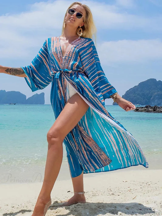 Printed Lace Up Bikini Cover Up color18 / One Size