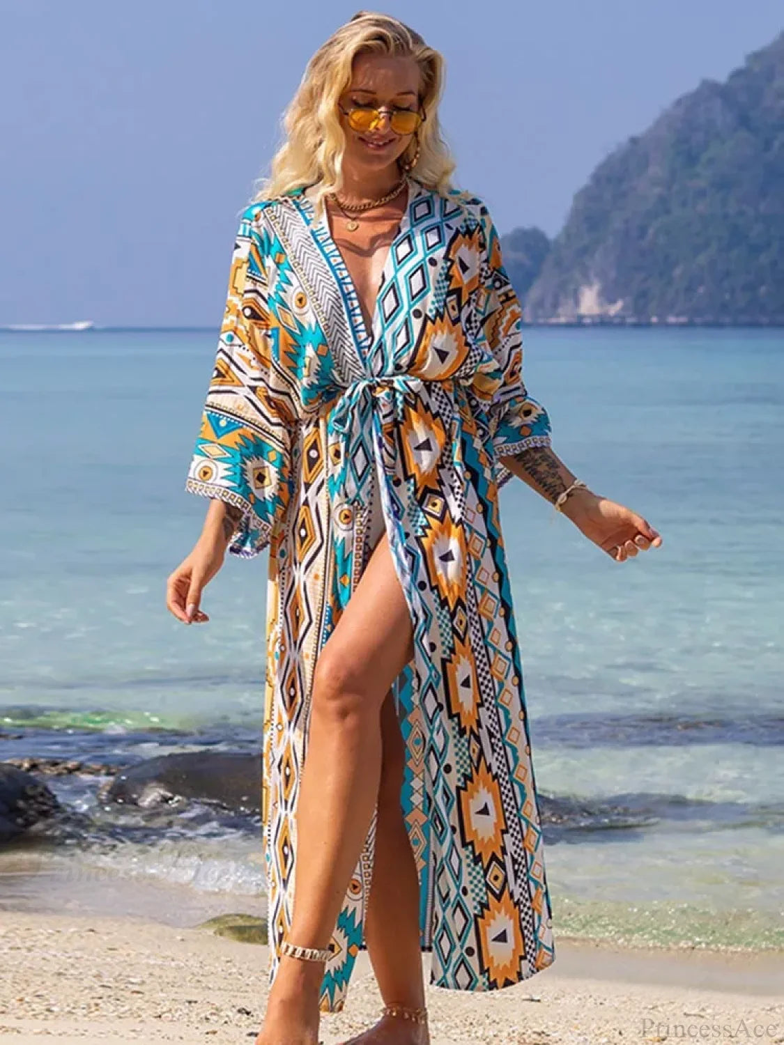 Printed Lace Up Bikini Cover Up color19 / One Size