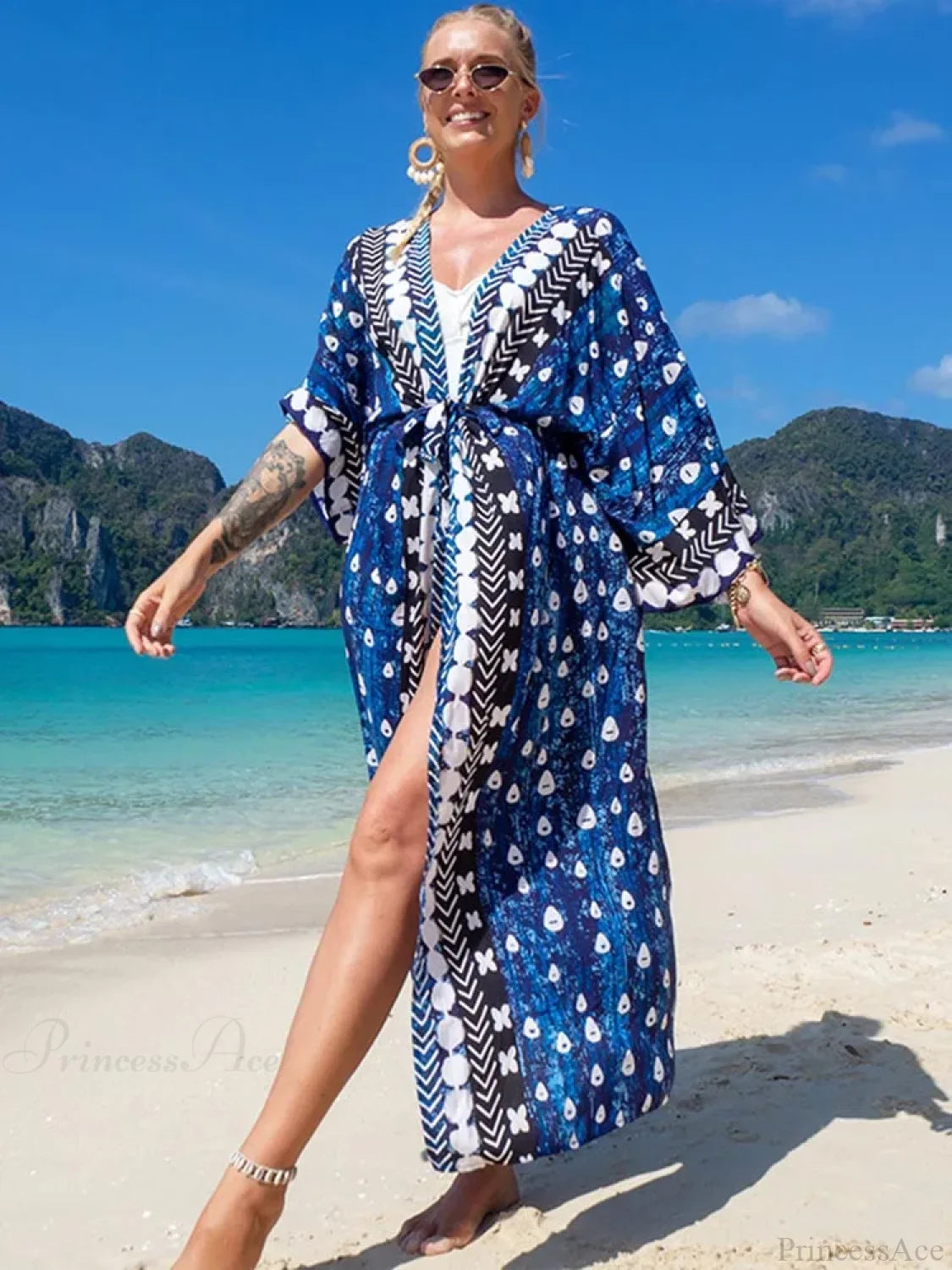 Printed Lace Up Bikini Cover Up color9 / One Size