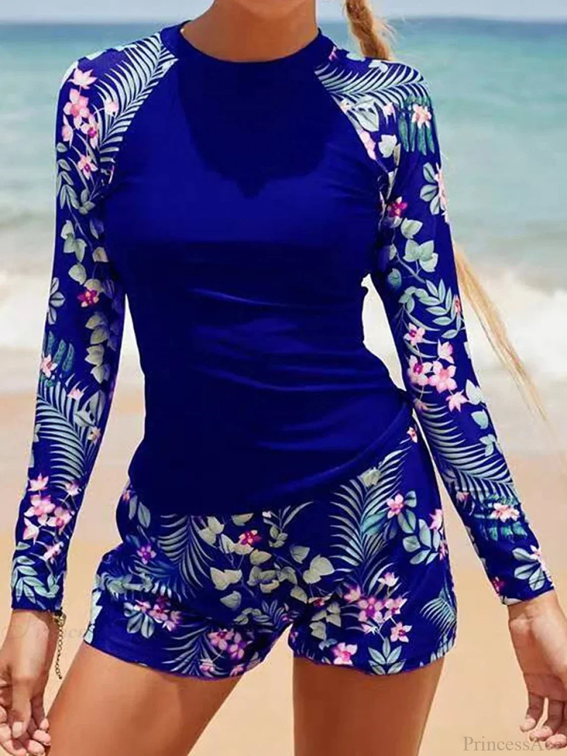 Printed Long Sleeve Surf Two Piece Set Treasure Blue / S