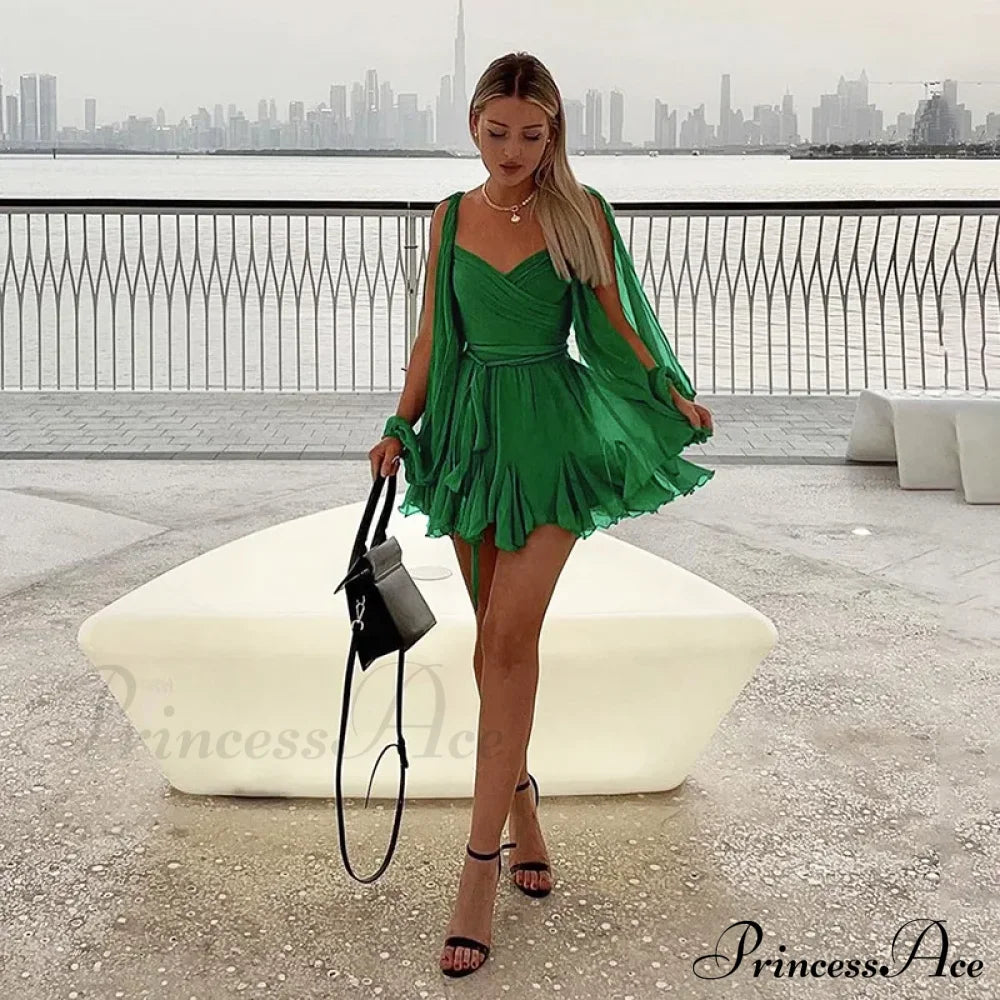 Printed Long Slit Charming Sleeve Mini Dress Mesh Short