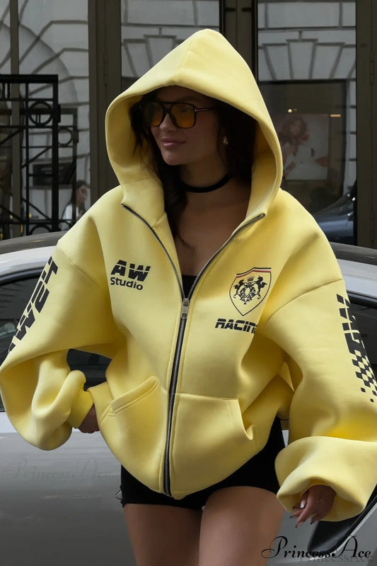 Printed Oversized Zip Hoodie