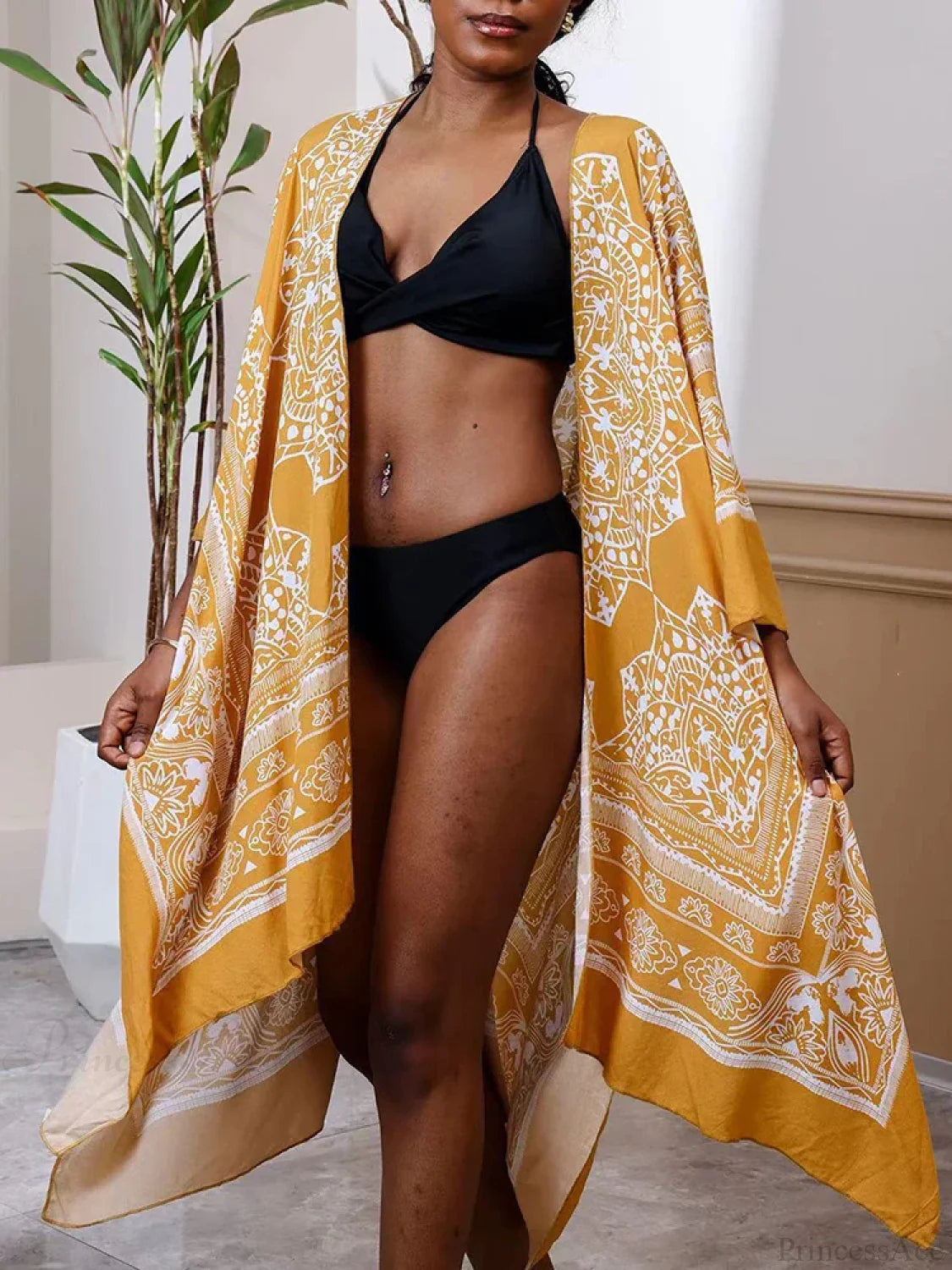 Printed Plus Size Bikini Cover Up Yellow / One Size