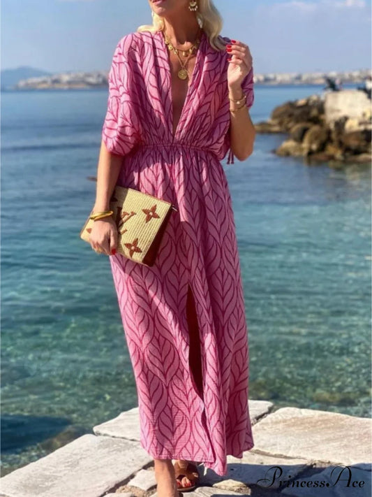 Printed Resort Stylish Maxi Dress Fuchsia / S Dresses