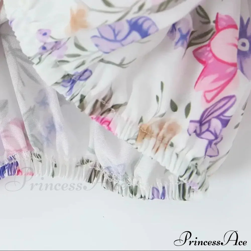 Printed Ruched Short Charming Puff Sleeve Crop Top Tanks