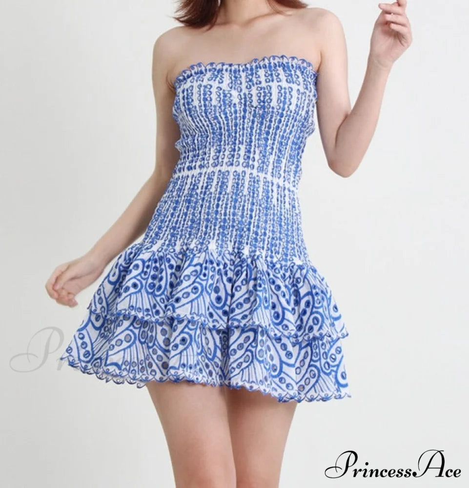 Printed Ruched Stylish Tube Mini Dress