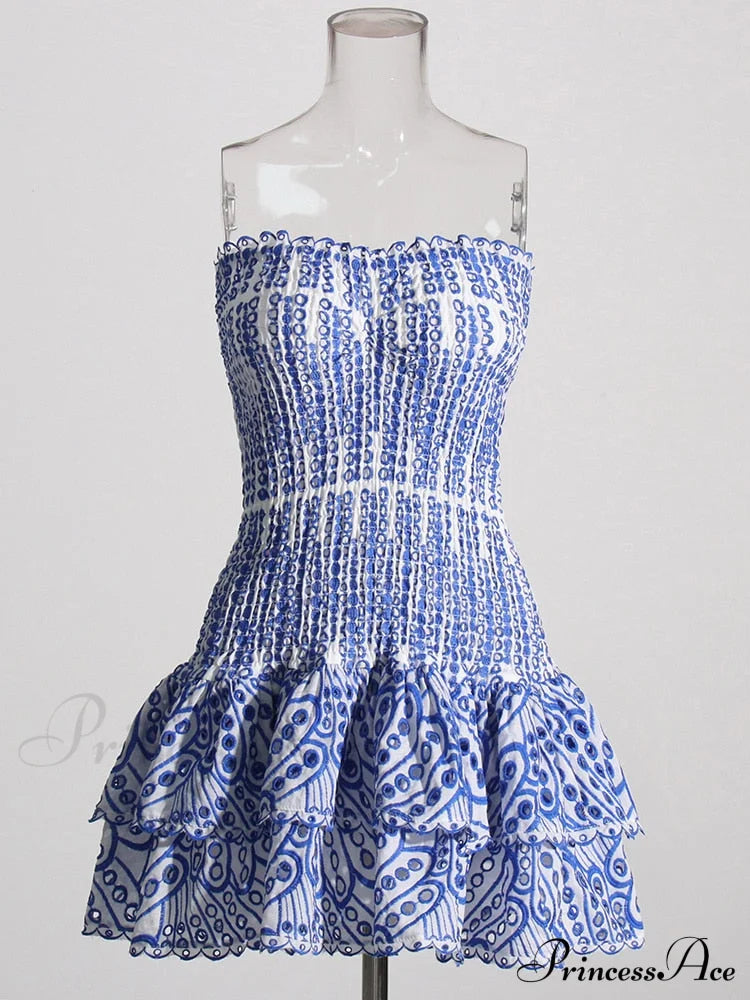 Printed Ruched Tube Mini Dress - Free From Label