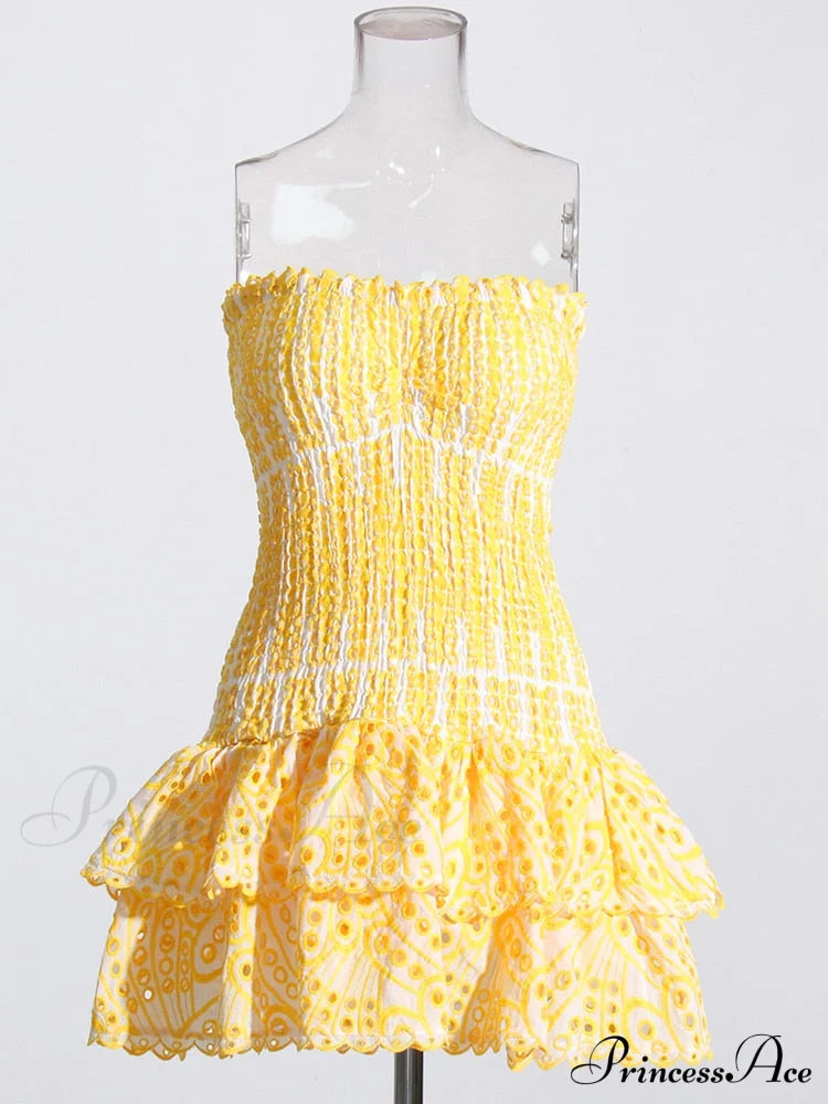 Printed Ruched Tube Mini Dress - Free From Label