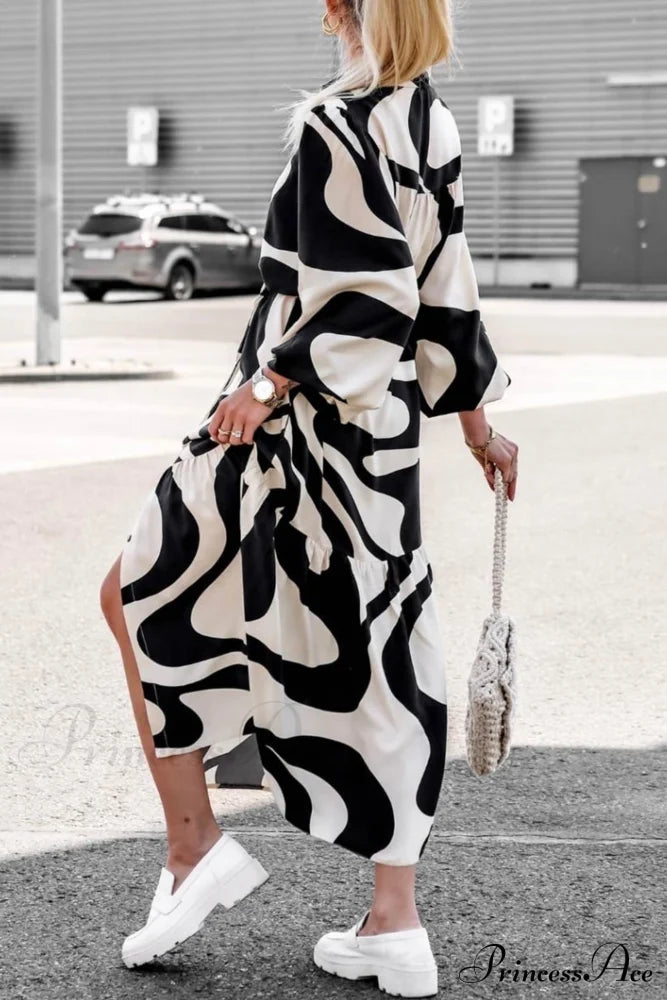 Printed Strappy Shirt Dress With Contrast Black / L Midi Dresses