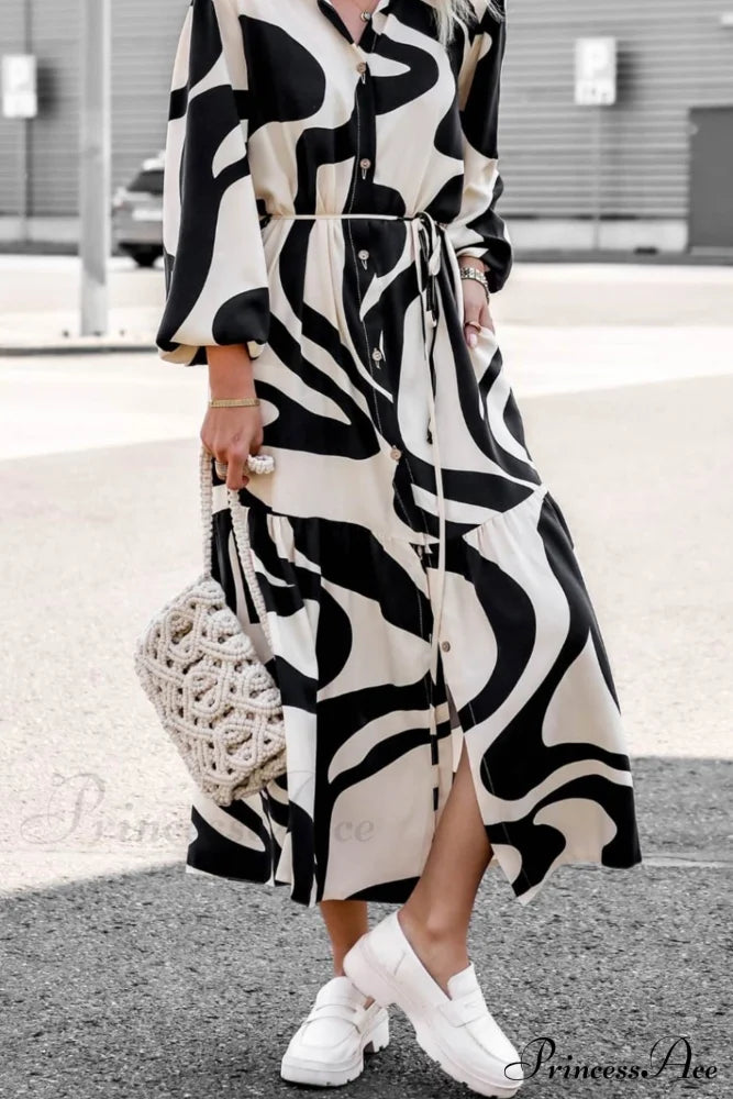 Printed Strappy Shirt Dress With Contrast Black / M Midi Dresses