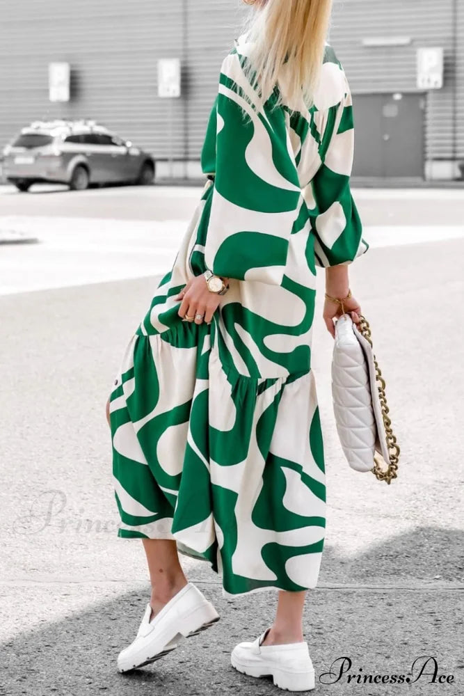 Printed Strappy Shirt Dress With Contrast Green / L Midi Dresses