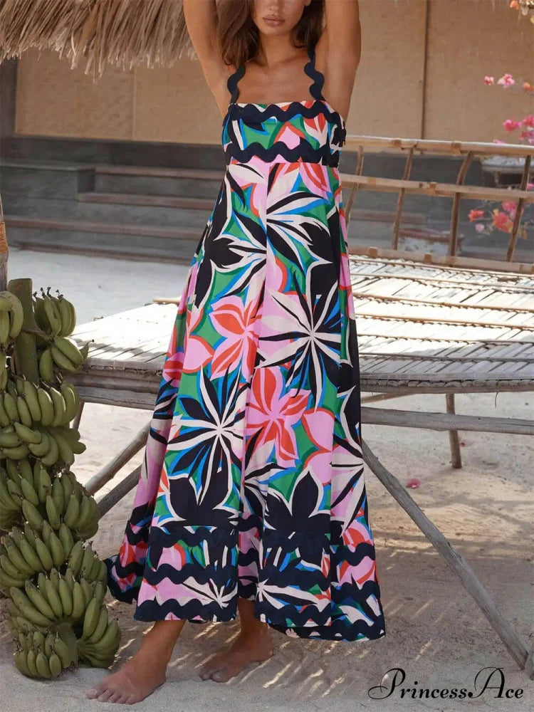 Printed Suspender Stylish Maxi Dress Dresses