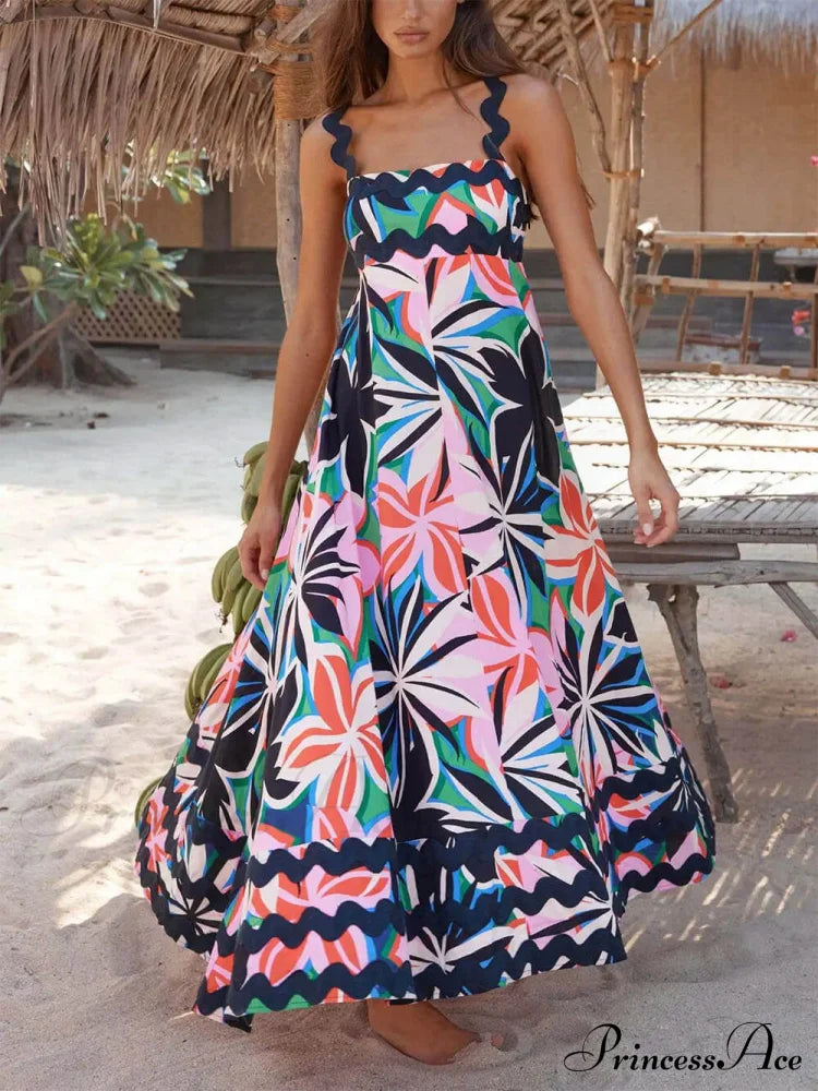 Printed Suspender Stylish Maxi Dress Dresses