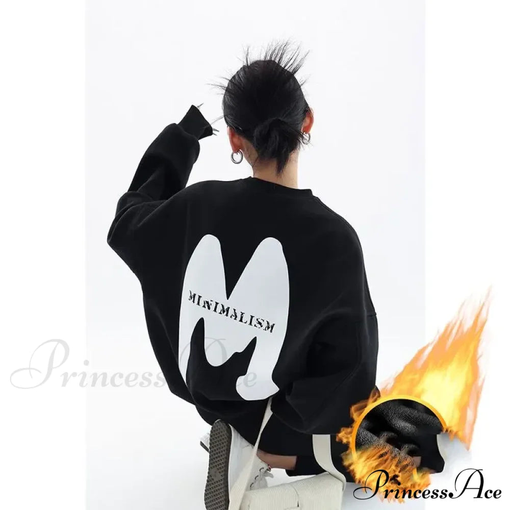 Printed Trendy Loose Casual Cozy Hoodie Black / M Sweatshirts & Hoodies-L