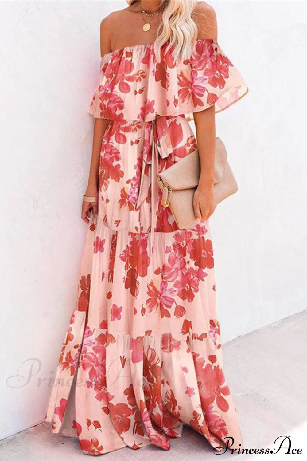 Printed Wrap Stylish Maxi Dress Safflower / S Dresses
