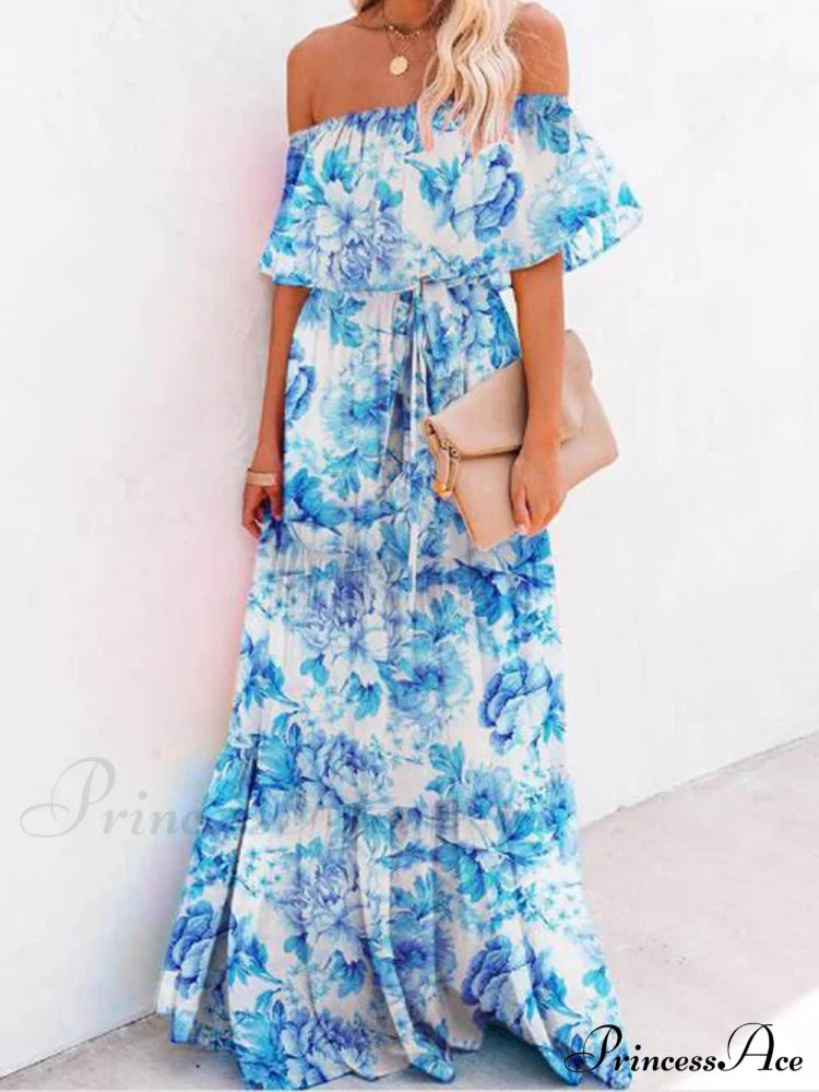 Printed Wrap Stylish Maxi Dress Sky Blue / S Dresses