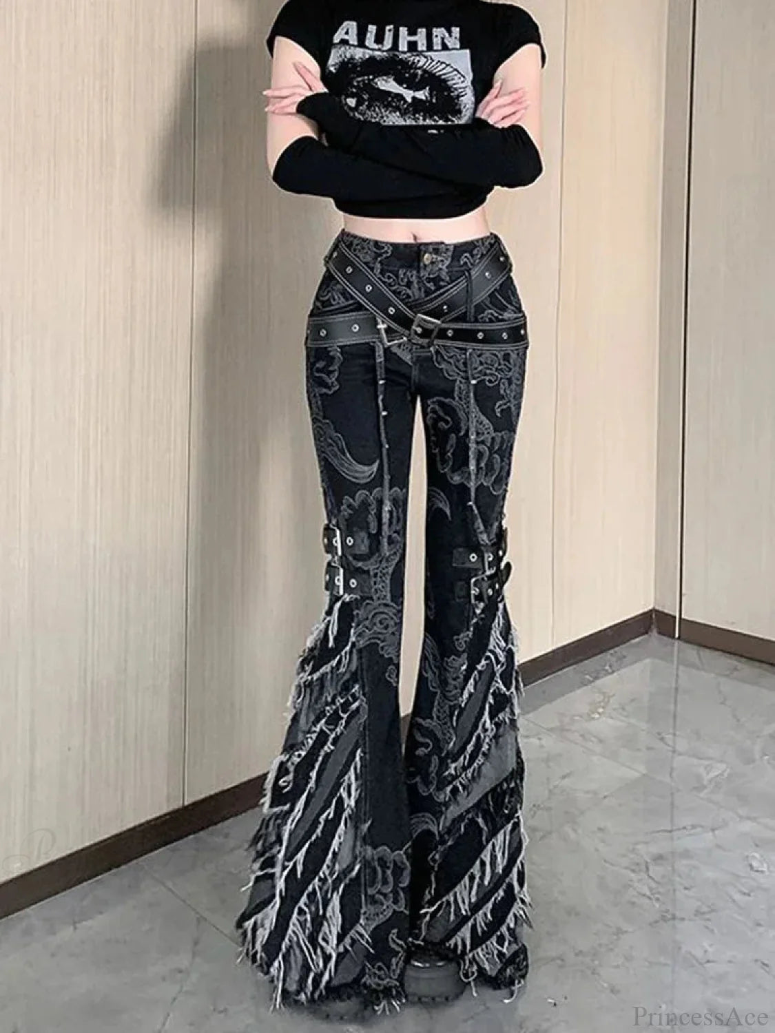 Printing Gothic Flare Slim Pant Black / S