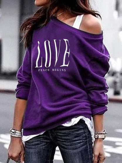 One Sweatshirt Tops Patterned Women's Heart Shoulder Casual Pullover Top