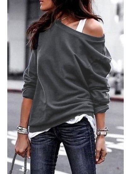 One Sweatshirt Tops Patterned Women's Heart Shoulder Casual Pullover Top