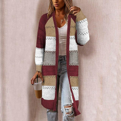 Striped Patchwork Cardigan Red Best Sellings cardigan cardigans clothes Plus Size Sale tops Topseller