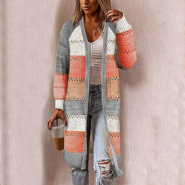 Striped Patchwork Cardigan Orange Best Sellings cardigan cardigans clothes Plus Size Sale tops Topseller