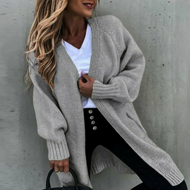 Casual Loose Solid Cardigan Gray cardigan cardigans clothes tops