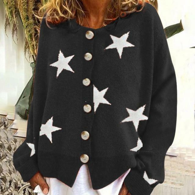 Fashion Star Print Cardigan Black Best Sellings cardigan cardigans clothes Plus Size Sale tops Topseller