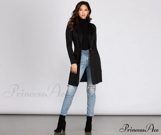 Professional Long Line Blazer Black / S Casual Woven Jackets