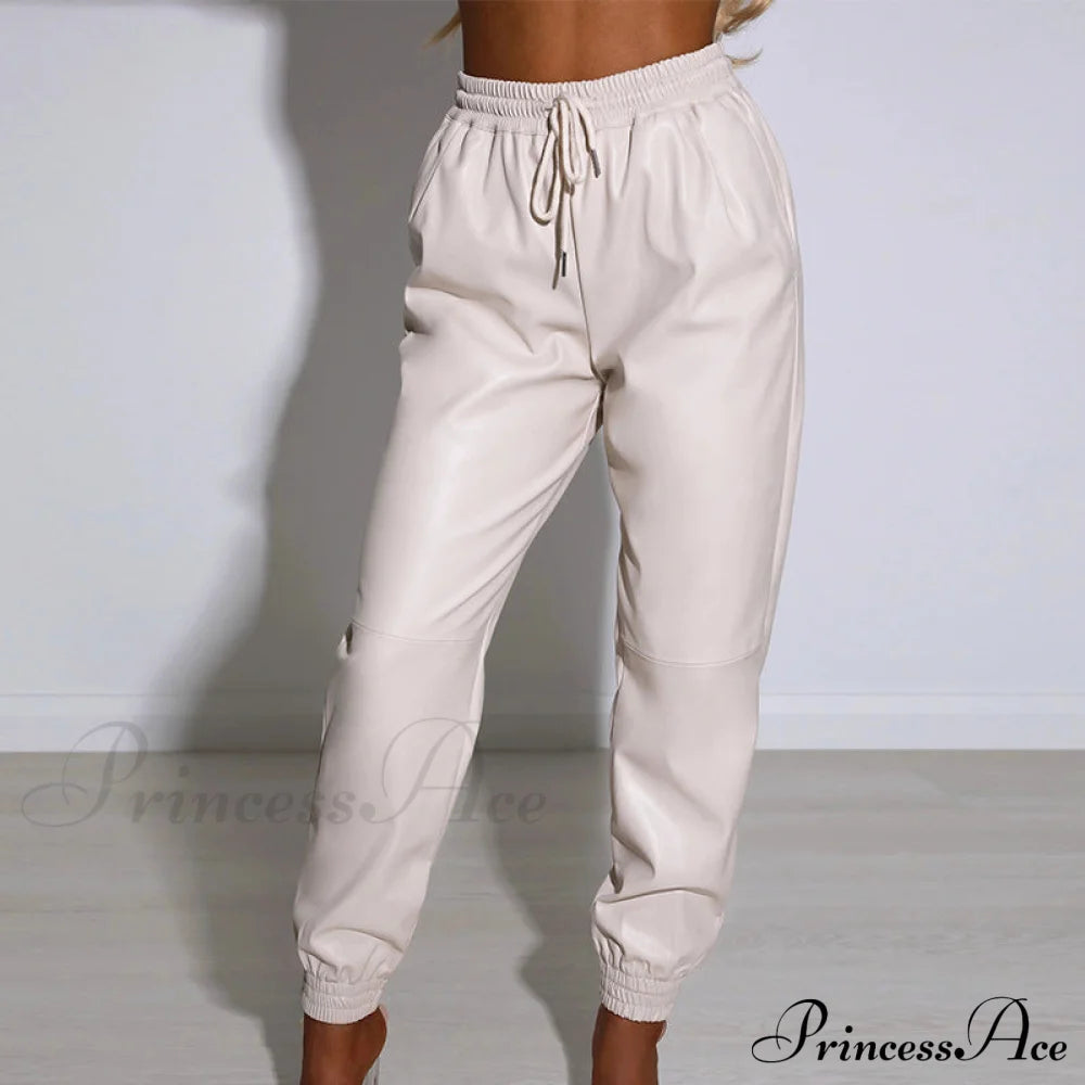 Pu Leather Fashion Elegant Office Pants Styel 1-White / S