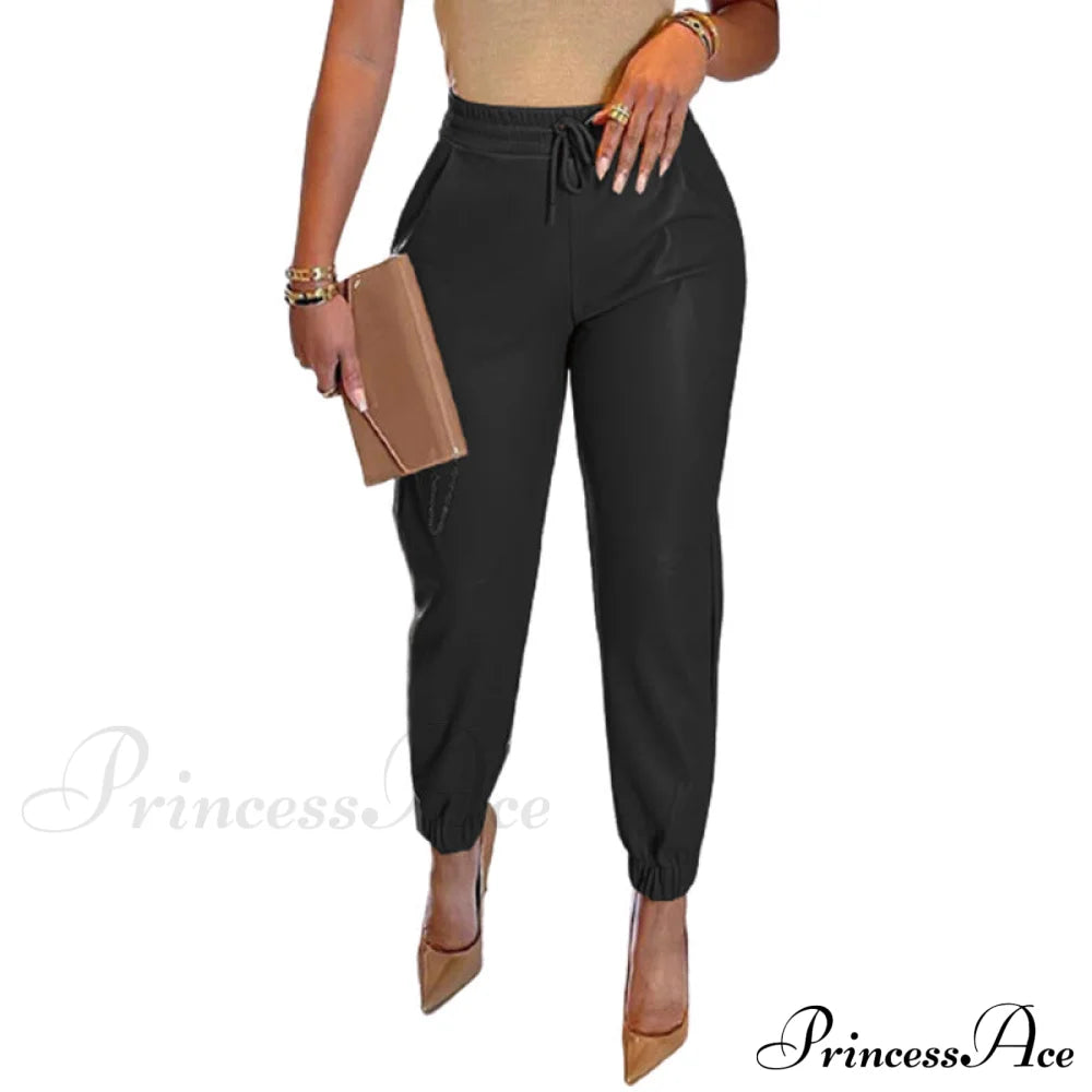 Pu Leather Fashion Elegant Office Pants Styel 2-Black / S