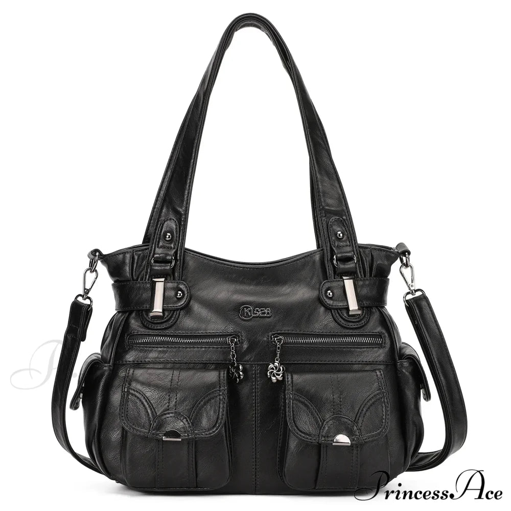 Pu Leather Large Designer Women Tote Messenger Crossbody Shoulder Bag Black Halloween