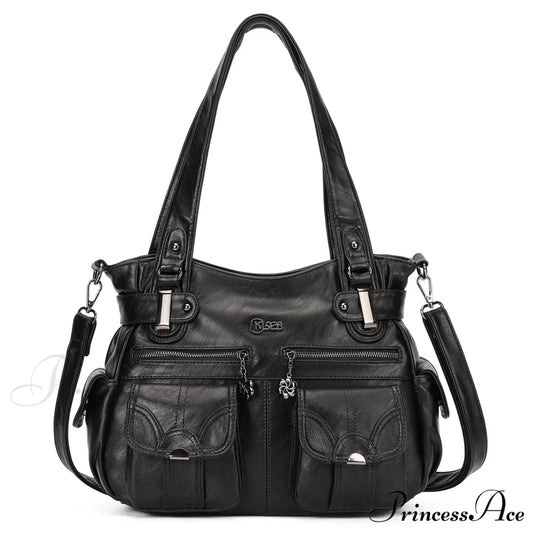 Pu Leather Large Designer Women Tote Messenger Crossbody Shoulder Bag Black Halloween