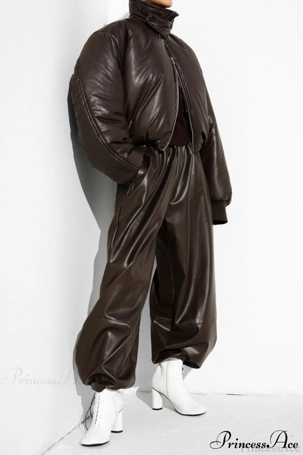 PU Leather Loose Harem Drawstring Pants