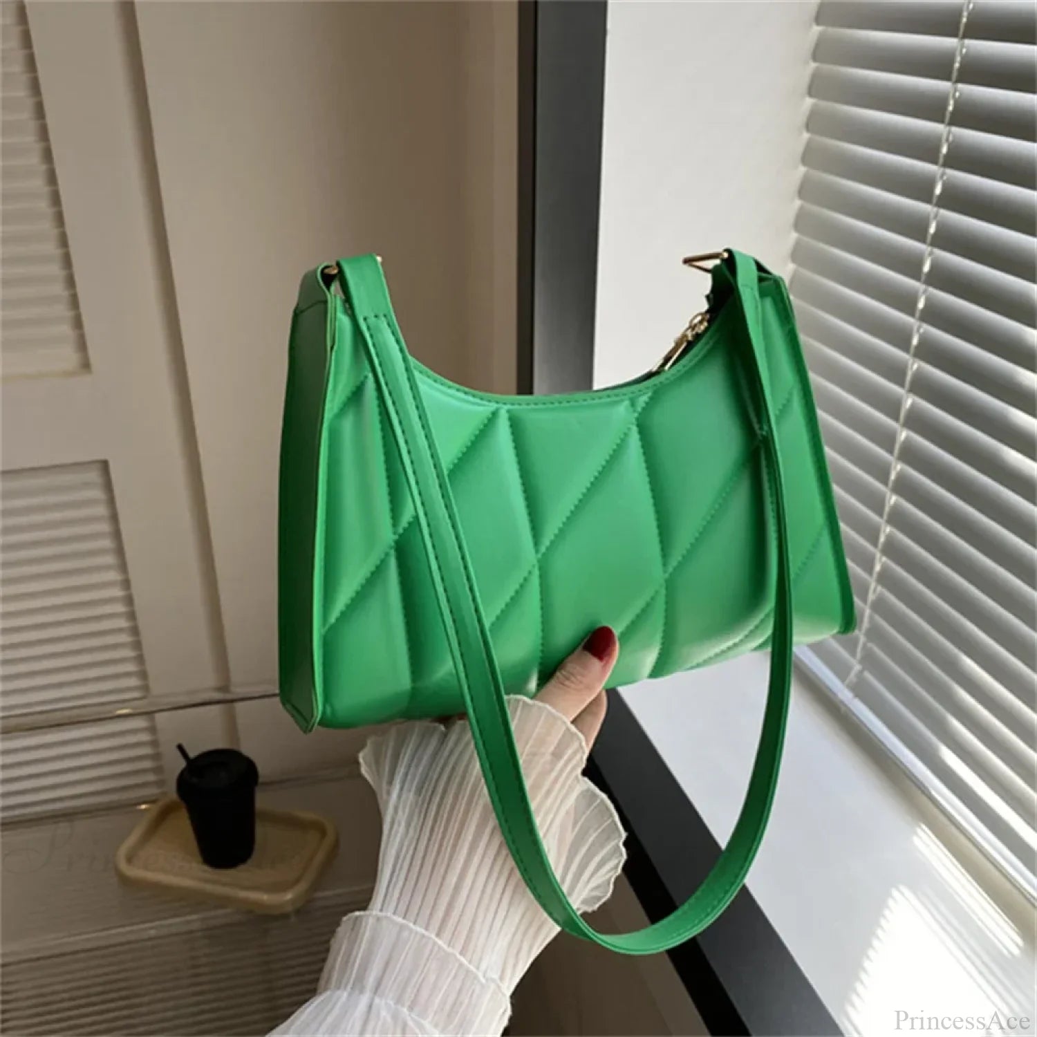 PU Leather Shoulder Messenger Bag for Women Green shoulder-250126