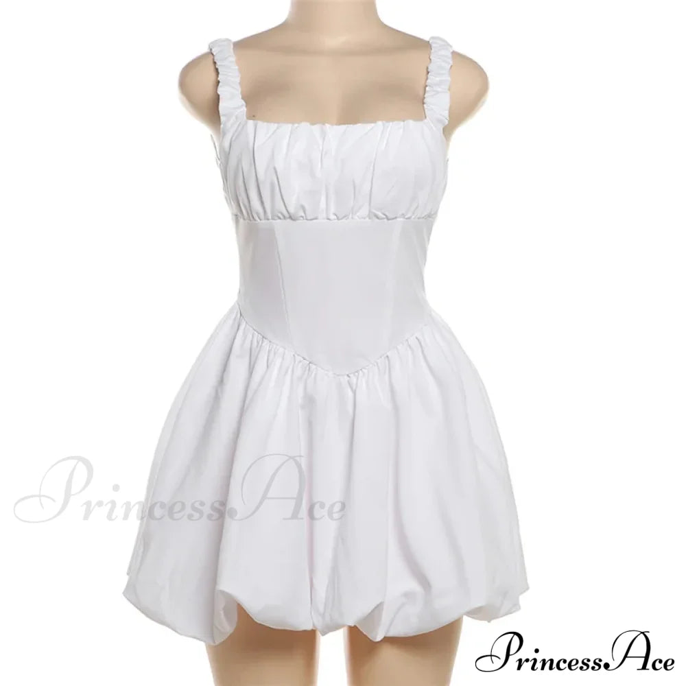 Puff Flare Square Charming Neck Strap Mini Dress Solid