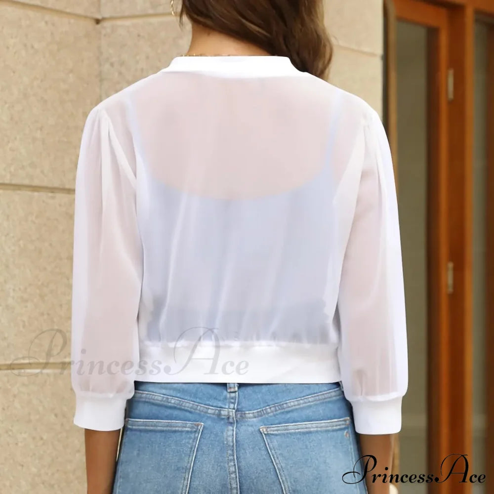 Puff Sleeve Bolero Open Front Fashion Dressy Cropped Sheer Chaquetas Korean Outer Warm Chic Stylish