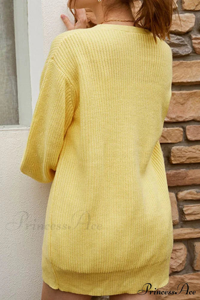 Puff Sleeve Cardigan With Pearl Buttons Yellow / Xl Cardigans