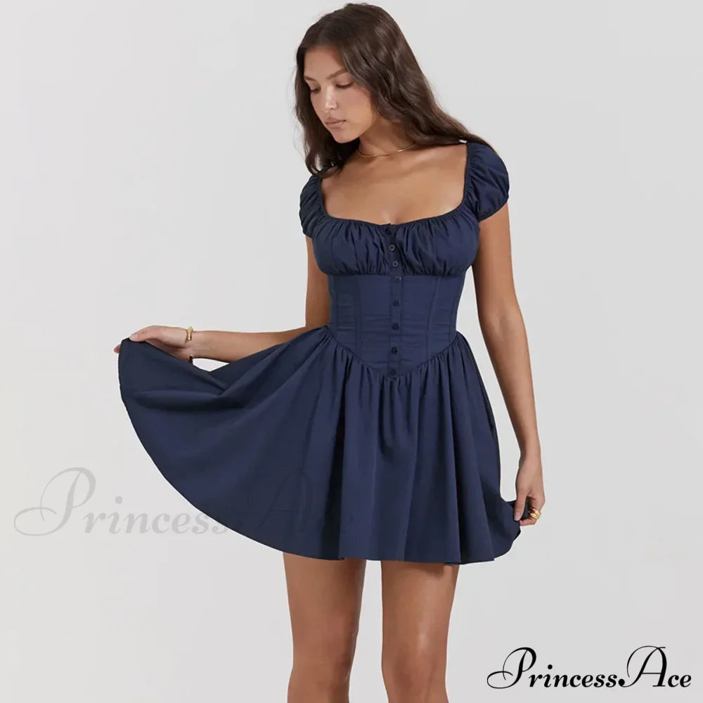 Puff Sleeve Pleated Corset Mini Dress